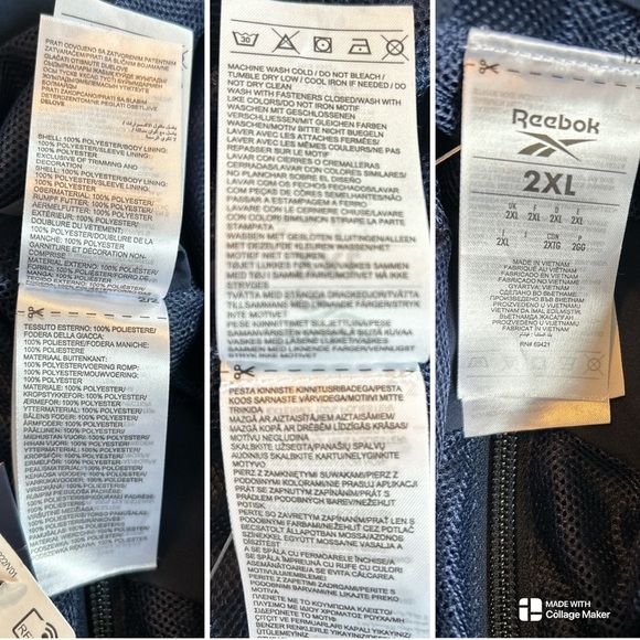 Reebok Men's Training Essentials Jacket Lightweight Full Zip Hooded Navy 2XL NWT - Picture 10 of 13